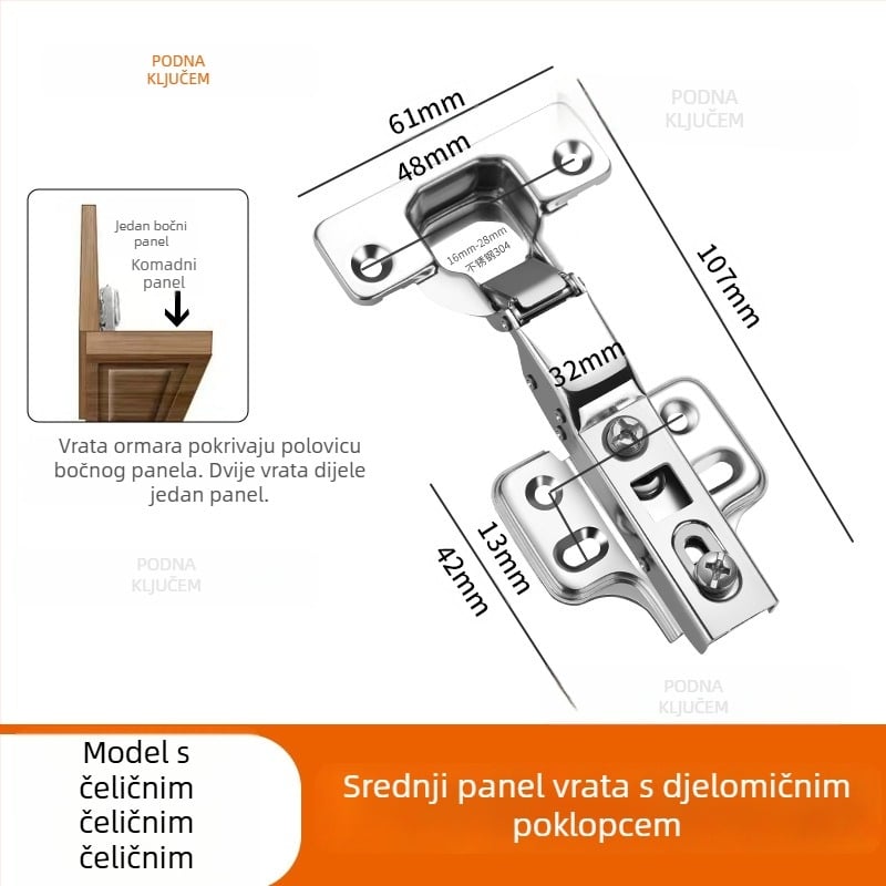 HITE šarka za vrata ormarića, nehrđajući čelik, hidrauličko tlumenje, odvojiva