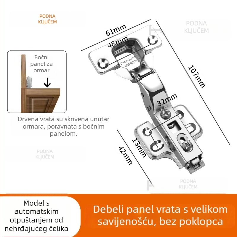 HITE šarka za vrata ormarića, nehrđajući čelik, hidrauličko tlumenje, odvojiva