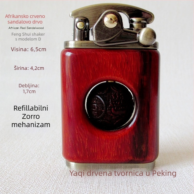 Kerozinski zapaljivač s metalnim tijelom i korom od rosewooda, otporan na vjetar, graviranje logotipa, opcija poklon kutije