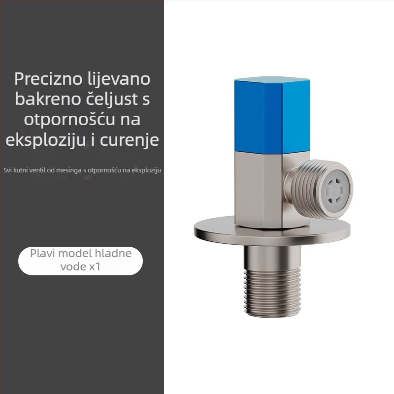 Nehrđajući čelični kutni ventil, ugrađeni dizajn, radni tlak 1,0 MPa, spoj 1/2 in, univerzalno za hladnu i toplu vodu