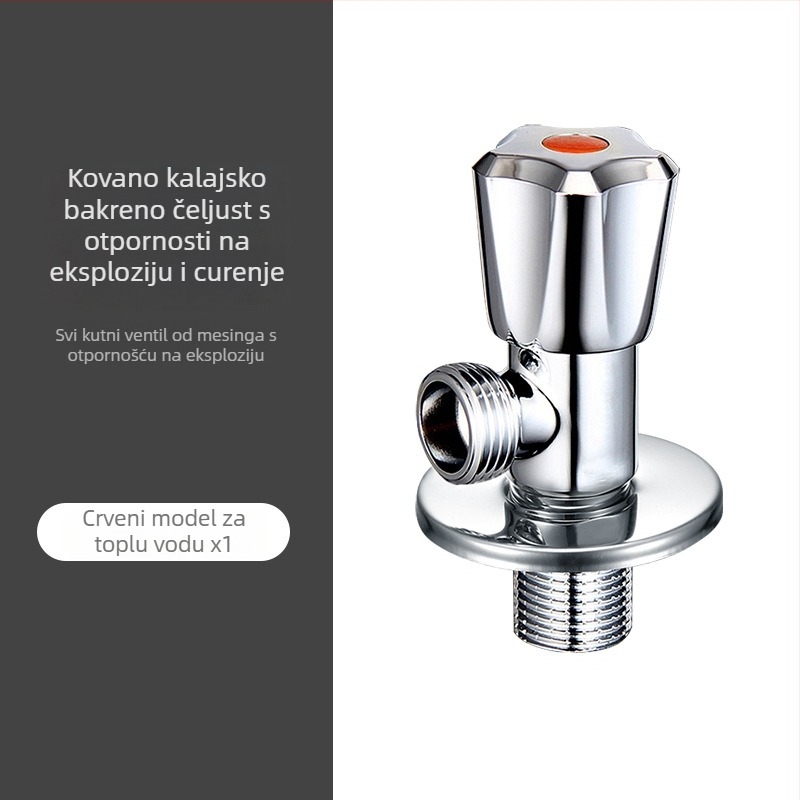 Nehrđajući čelični kutni ventil, ugrađeni dizajn, radni tlak 1,0 MPa, spoj 1/2 in, univerzalno za hladnu i toplu vodu