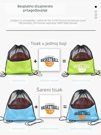 Sportska torba s vezicama i mrežastim pretincem za košarku | Materijal: Oxford tkanina | Marka: Elephant Series | Tisak loga: Da | Šifra proizvoda: TBD11
