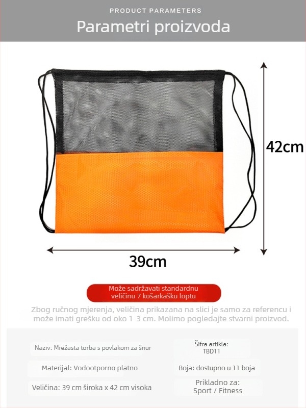 Sportska torba s vezicama i mrežastim pretincem za košarku | Materijal: Oxford tkanina | Marka: Elephant Series | Tisak loga: Da | Šifra proizvoda: TBD11