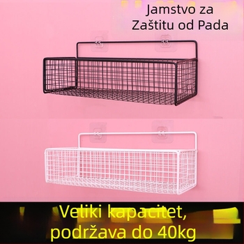 Zidna polica za skladištenje; instalacija bez bušenja; montaža na kukama; 1 sloj; premaz od kovanog željeza; pogodna za kupaonicu, kuhinju, kozmetiku, spavaću sobu i dnevnu sobu.