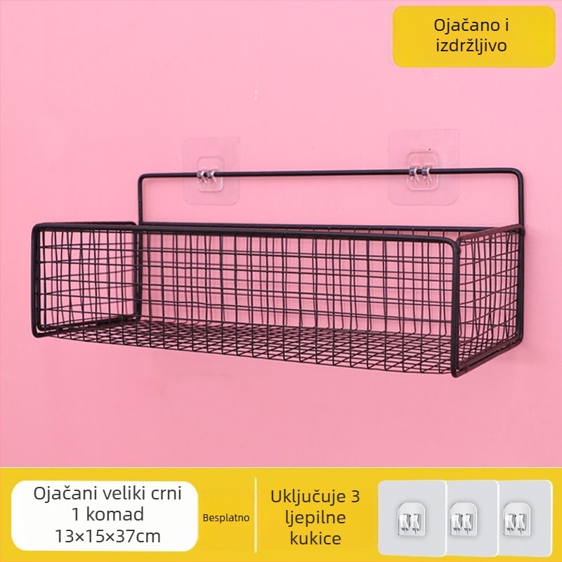 Zidna polica za skladištenje; instalacija bez bušenja; montaža na kukama; 1 sloj; premaz od kovanog željeza; pogodna za kupaonicu, kuhinju, kozmetiku, spavaću sobu i dnevnu sobu.