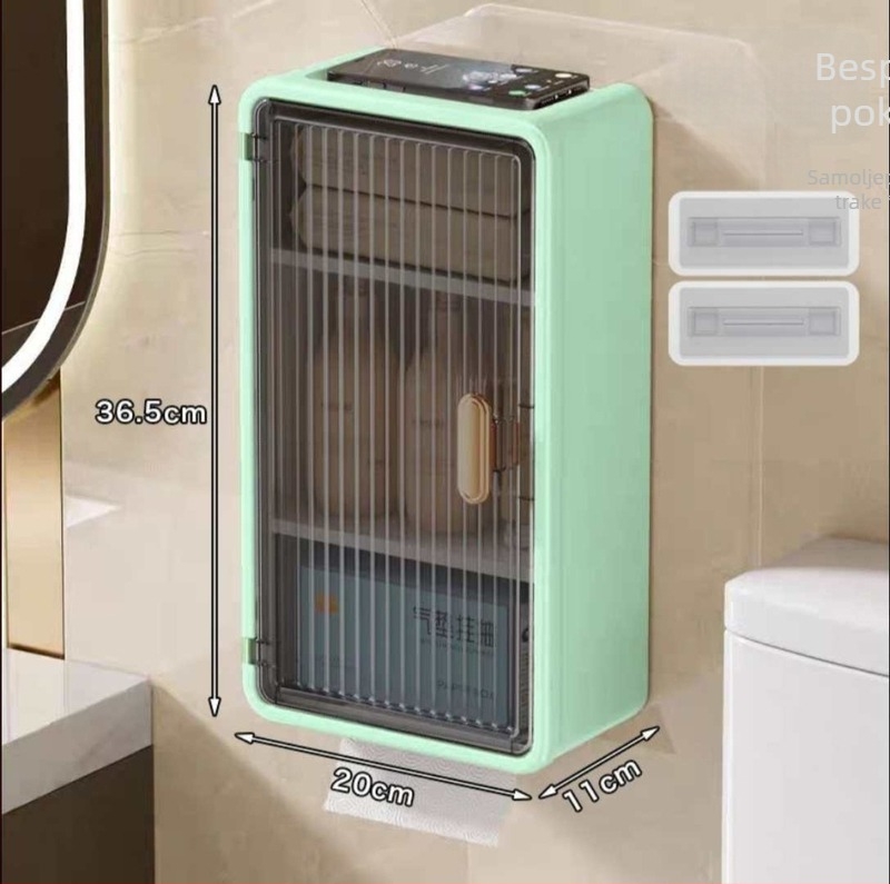 Zidni kupaonski ormarić bez bušenja, plastični, s 3 sloja, držač toaletnog papira, vodootporan, moderni minimalistički stil