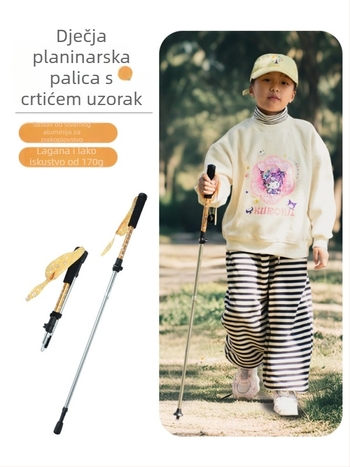 Dječji planinski štap, aluminijska legura, 170 g, 3-djelna, vanjski mehanizam zaključavanja, ravna drška