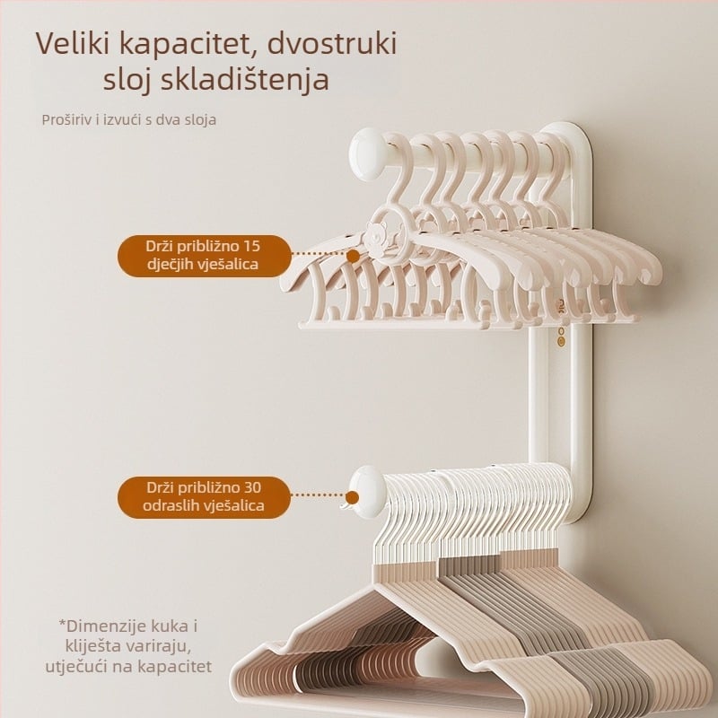 Izvlačni držač za veš na zid – bez bušenja, ABS, 2 sloja, pričvršćivanje vakuumom