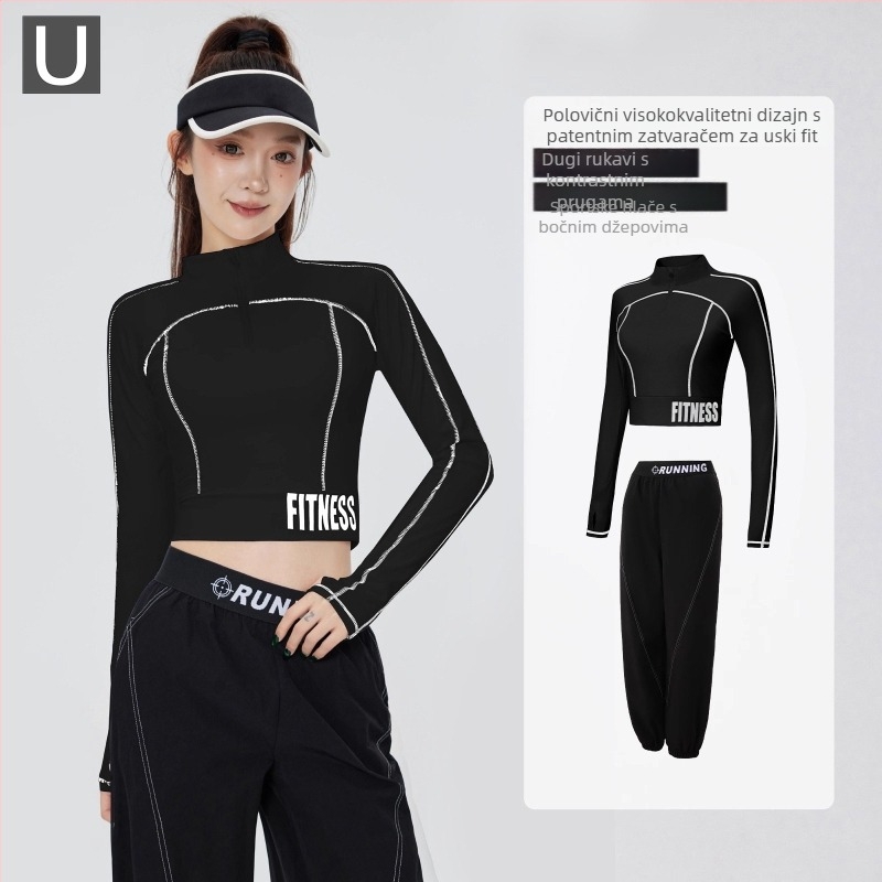 Ženski set za trčanje na otvorenom — uski kroj, dugi rukav, brzo-sušeci top, s jastučićem za prsni koš, najlon/spandeks, 2025