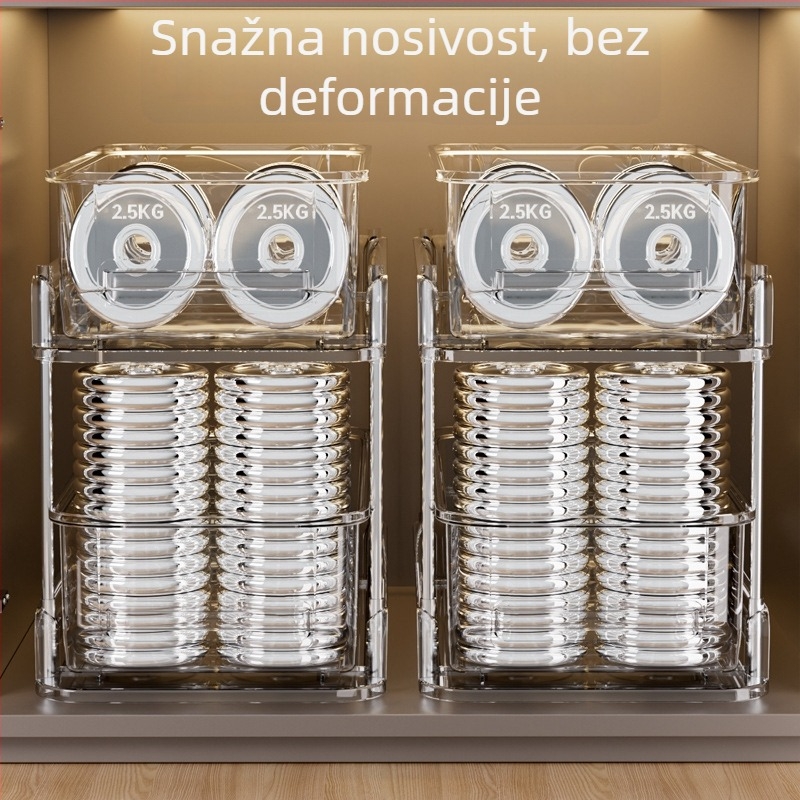 Ispod sudopera: Izvlačni 3-razinski regal za kupaonicu s prozirnim ladicama, PET + nehrđajući čelik