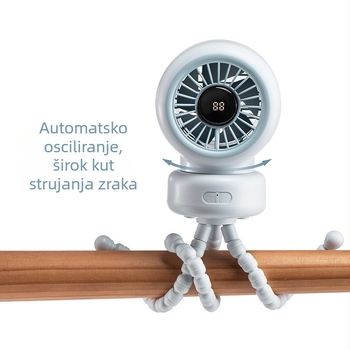 Stolni ventilator u obliku hobotnice s ugrađenom baterijom 2000–4000 mAh, USB napajanje, 3 brzine, brushless motor