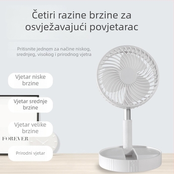 USB punjivi sklopivi prijenosni mini ventilator s 3 lopaticama, baterija 4000–6000 mAh, četkasti motor, buka 36–45 dB, teleskopski sklopivi dizajn