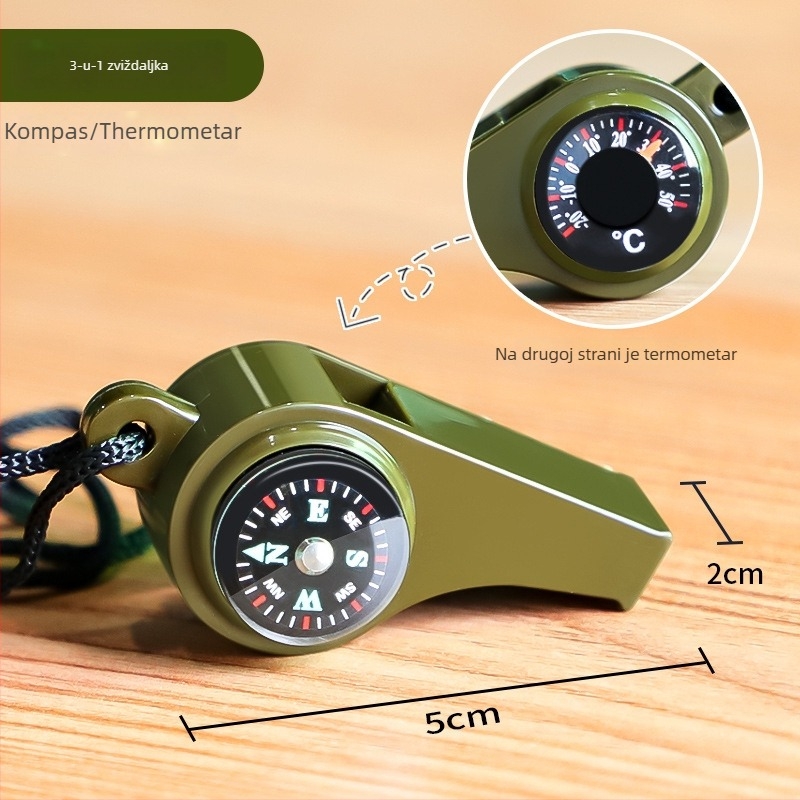 7-u-1 oprema za preživljavanje na otvorenom: zviždaljka, kompas, povećalo, LED svjetiljka, termometar