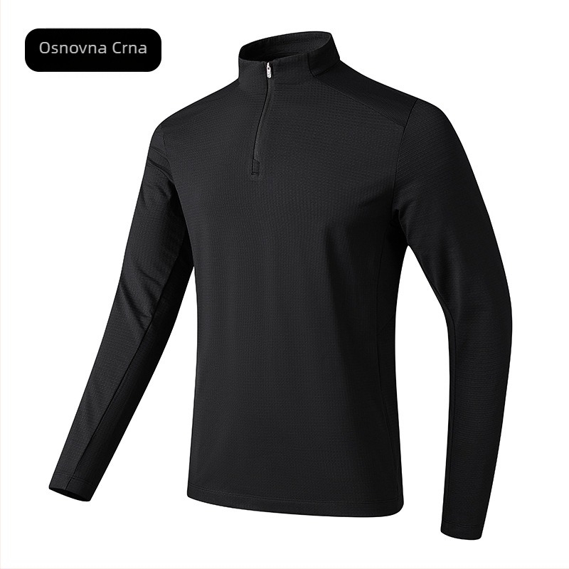 Muška sportska majica s stojećim ovratnikom, prozračan poliester, dugi rukavi, slim fit