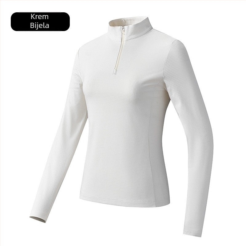 Muška sportska majica s stojećim ovratnikom, prozračan poliester, dugi rukavi, slim fit