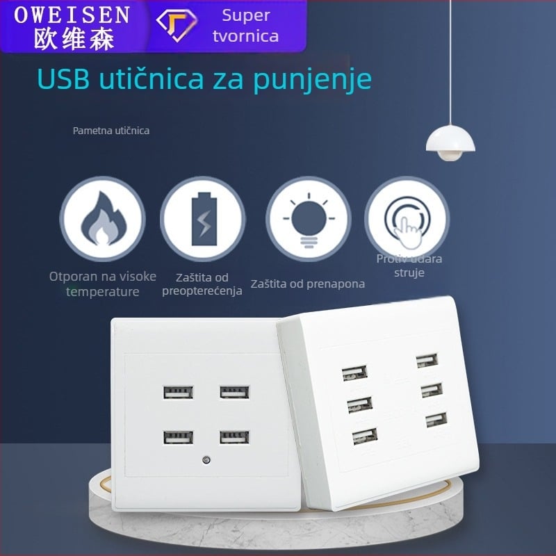USB utičnica za napajanje na ploči tipa 86, 2/4-pinova, 100-250V, 1.5A, USB izlaz 5V, CCC certificirano, kućište od PC-a