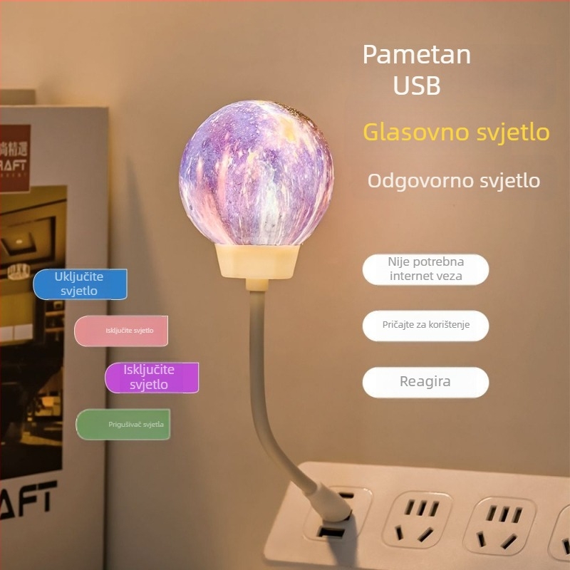 Noćno svjetlo s USB napajanjem, 110V, stakleni abažur, geometrijski 3D dizajn