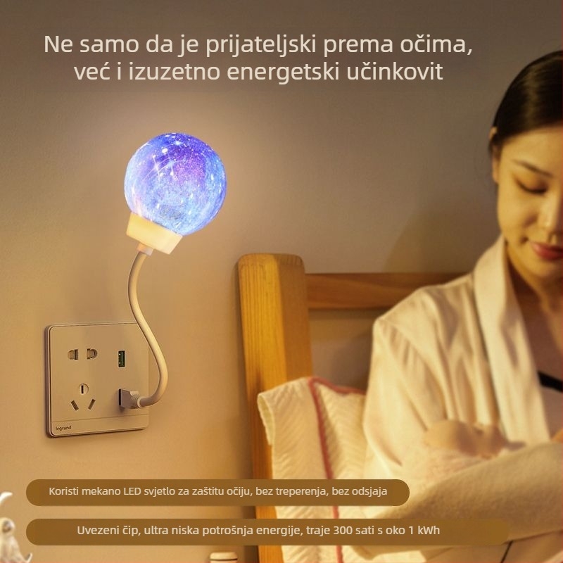 Noćno svjetlo s USB napajanjem, 110V, stakleni abažur, geometrijski 3D dizajn
