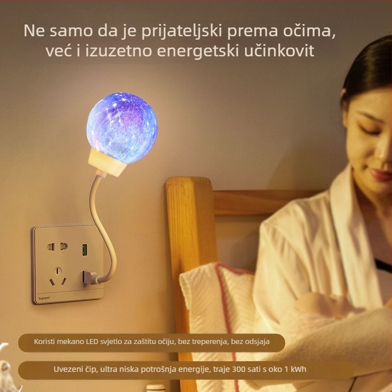 Noćno svjetlo s USB napajanjem, 110V, stakleni abažur, geometrijski 3D dizajn