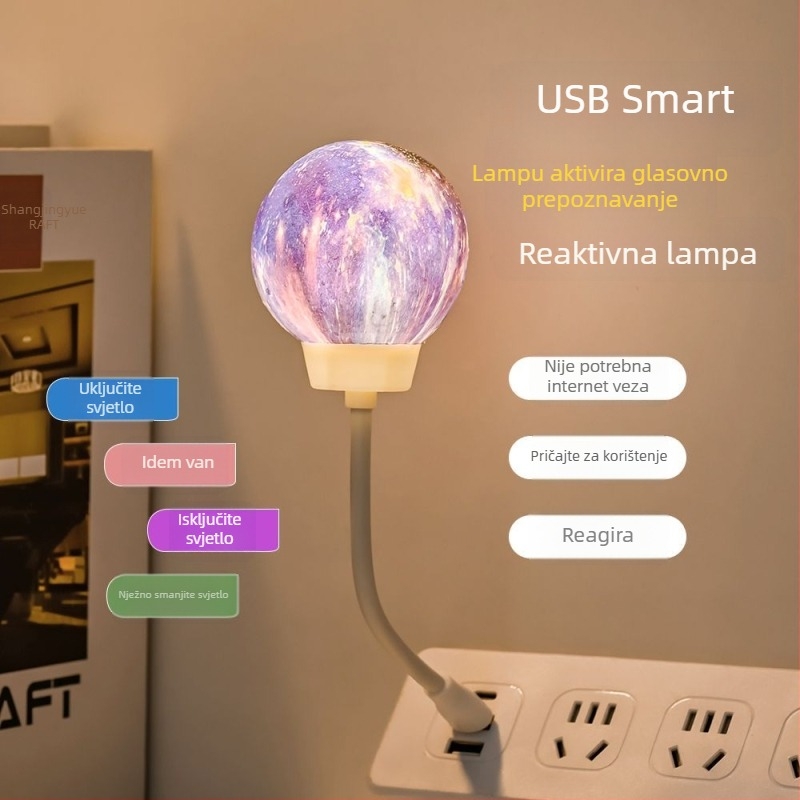 Noćno svjetlo s USB napajanjem, 110V, stakleni abažur, geometrijski 3D dizajn