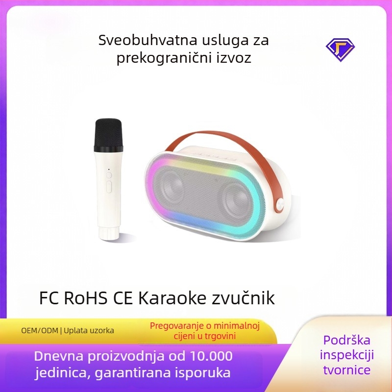 Bluetooth karaoke zvučnik s bežičnim mikrofonima, uključeno 2 mikrofona, USB/TF reprodukcija, Bluetooth 5.3, ugrađena baterija 2000–4000 mAh, 6 sati reprodukcije