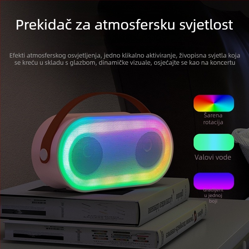 Bluetooth karaoke zvučnik s bežičnim mikrofonima, uključeno 2 mikrofona, USB/TF reprodukcija, Bluetooth 5.3, ugrađena baterija 2000–4000 mAh, 6 sati reprodukcije