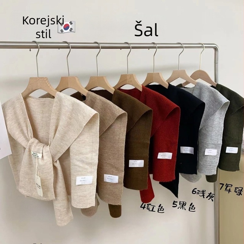 Ženski šal od vunene smjese, warp pletenje, jednobojni uzorak, jacquard obrada, za zimu, jesen i proljeće.