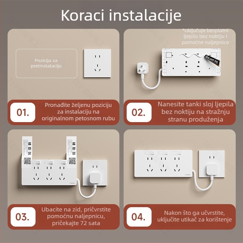 86-tip produžni priključak sa napajanjem kabelom, zidna montaža, 10A, 250V, kontakti od Tin Phosphor Bronze