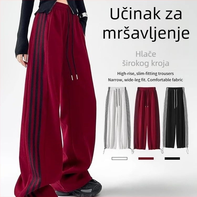 Casual hlače ravnog kroja, prugasti uzorak, vunena tkanina, dugačke, za žene, patchwork stil