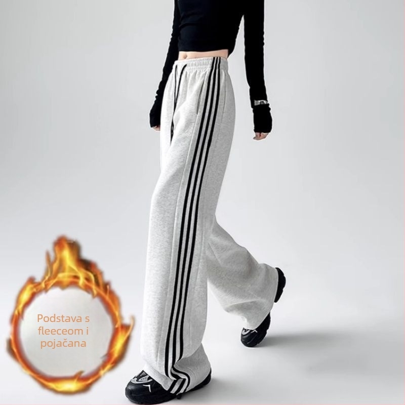 Casual hlače ravnog kroja, prugasti uzorak, vunena tkanina, dugačke, za žene, patchwork stil