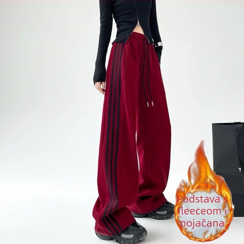 Casual hlače ravnog kroja, prugasti uzorak, vunena tkanina, dugačke, za žene, patchwork stil