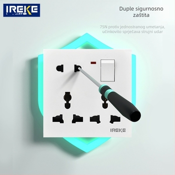 IREKE 86-tip skrivena zidna universalna utičnica s prekidačem, osam rupa, 13A, AC250V, kontakti od tin fosfor bronze, CE potvrda