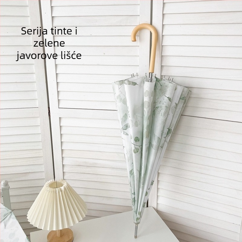 Kišobran za dva s dugom drškom od drveta, 16 rebara, čelični okvir, poluautomatno otvaranje, tkanina 190T