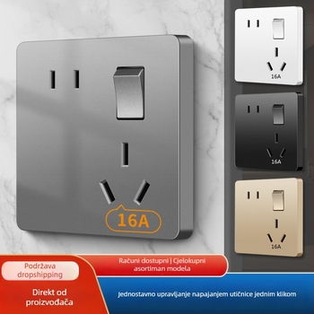 Zidni panel prekidača i utičnice s jednim upravljačem, pet rupa, 10A, 220-250V AC, kontakti od fosfor-bronza, CCC certifikat