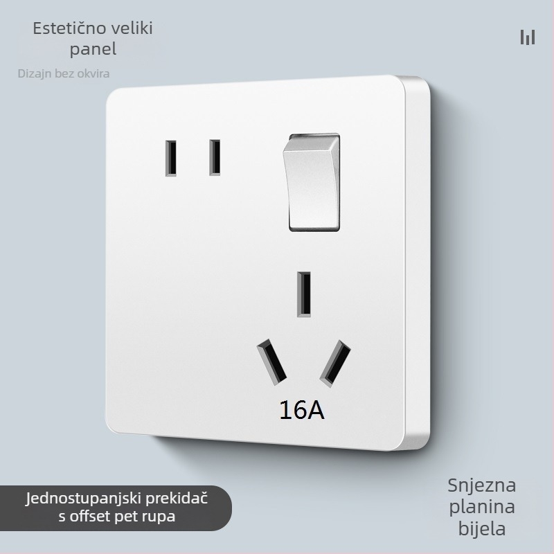 Zidni panel prekidača i utičnice s jednim upravljačem, pet rupa, 10A, 220-250V AC, kontakti od fosfor-bronza, CCC certifikat