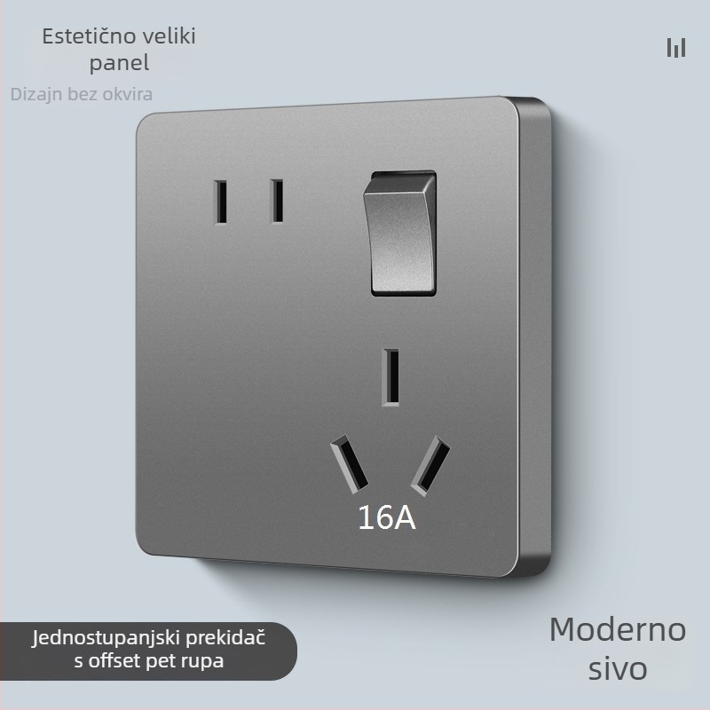 Zidni panel prekidača i utičnice s jednim upravljačem, pet rupa, 10A, 220-250V AC, kontakti od fosfor-bronza, CCC certifikat