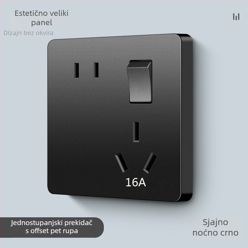 Zidni panel prekidača i utičnice s jednim upravljačem, pet rupa, 10A, 220-250V AC, kontakti od fosfor-bronza, CCC certifikat