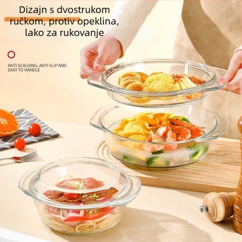 Staklena posuda za jaja s prozirnim poklopcem, borosilikatno staklo, sigurni u mikrovalnoj, s dvostrukim držalom