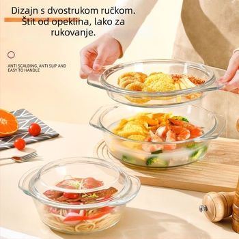 Staklena posuda za jaja s prozirnim poklopcem, borosilikatno staklo, sigurni u mikrovalnoj, s dvostrukim držalom