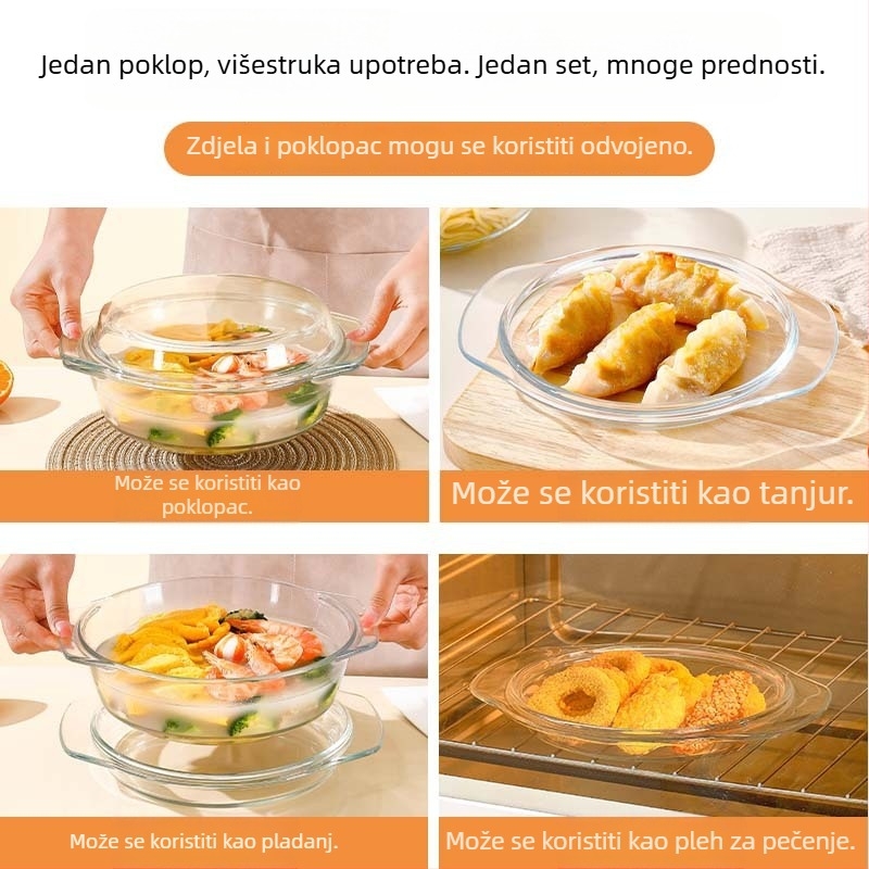 Staklena posuda za jaja s prozirnim poklopcem, borosilikatno staklo, sigurni u mikrovalnoj, s dvostrukim držalom