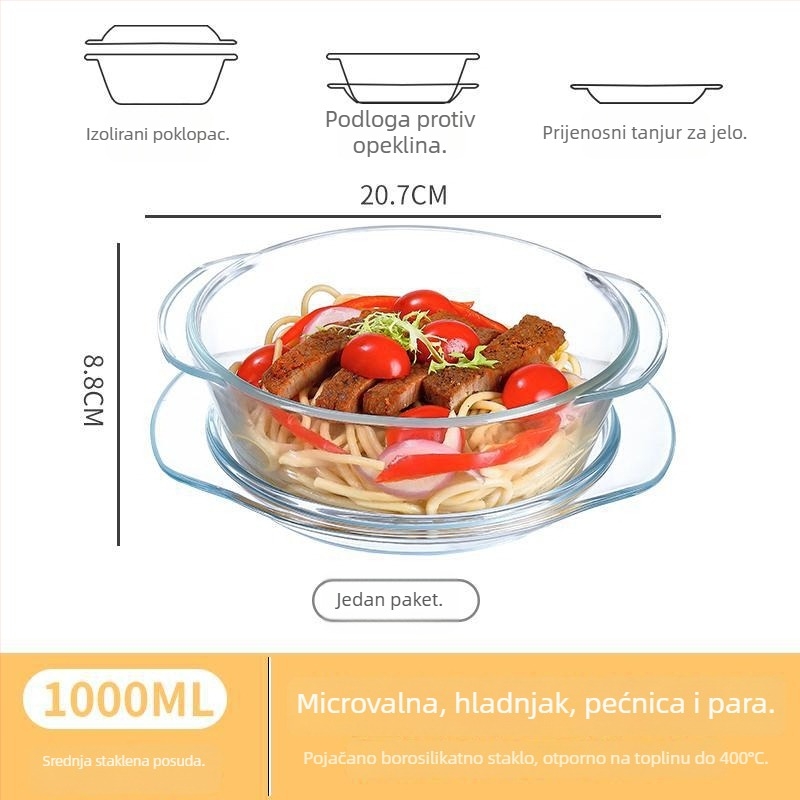 Staklena posuda za jaja s prozirnim poklopcem, borosilikatno staklo, sigurni u mikrovalnoj, s dvostrukim držalom