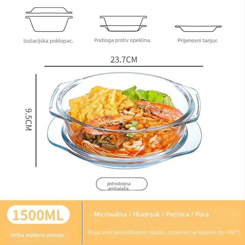 Staklena posuda za jaja s prozirnim poklopcem, borosilikatno staklo, sigurni u mikrovalnoj, s dvostrukim držalom