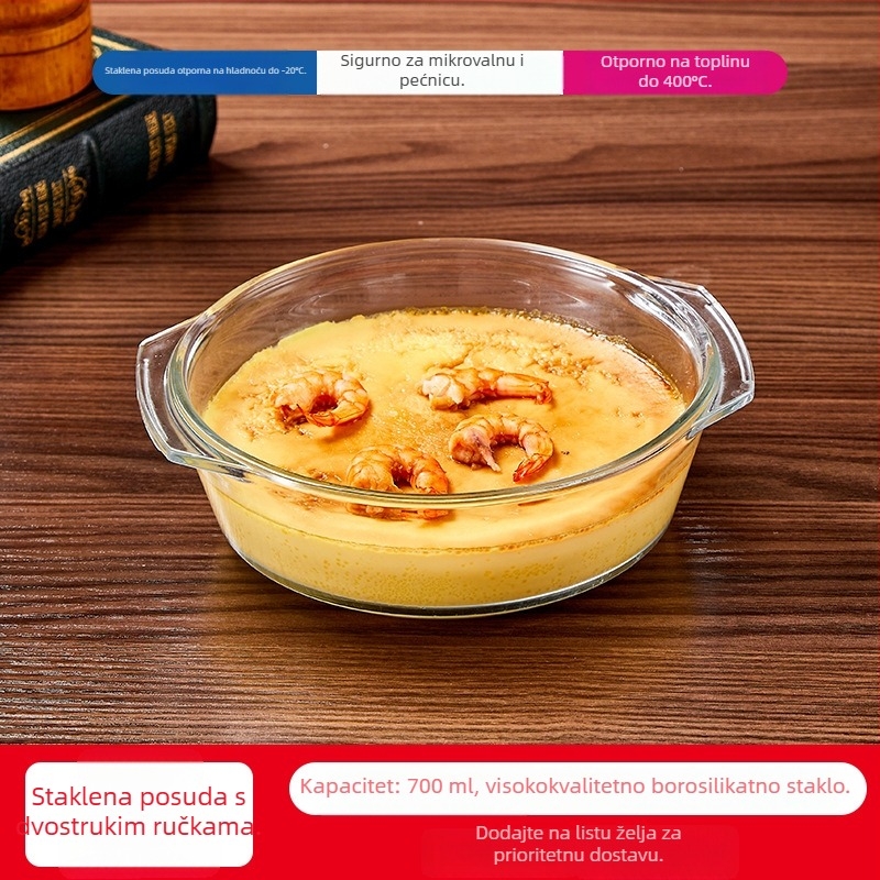 Staklena posuda za jaja s prozirnim poklopcem, borosilikatno staklo, sigurni u mikrovalnoj, s dvostrukim držalom