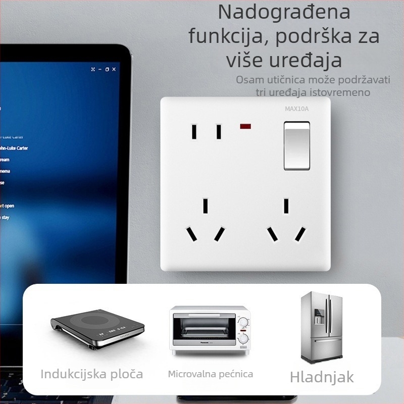 Panel za zidni prekidač i utičnicu, 1-gang s 8 rupa, tip 86, zidna montaža, Novi državni standard, 10A, AC250V