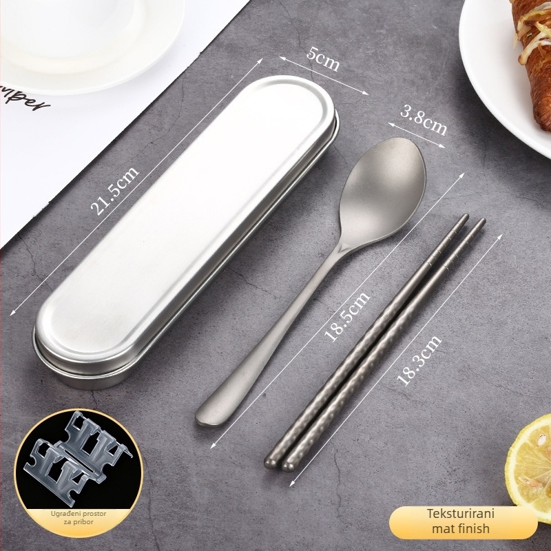 Set pribora od čistog titanija sa žlicom i štapićima — ultra lagan, poliranje Hemp Wheel, minimalistički stil