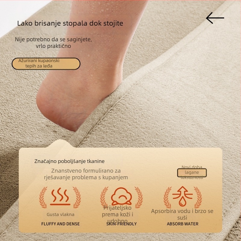 Kupaonska prostirka s podrškom za leđa od memorijske pjene, poliestersko vlakno, strojno pranje, brzo sušenje, strojno tkanje