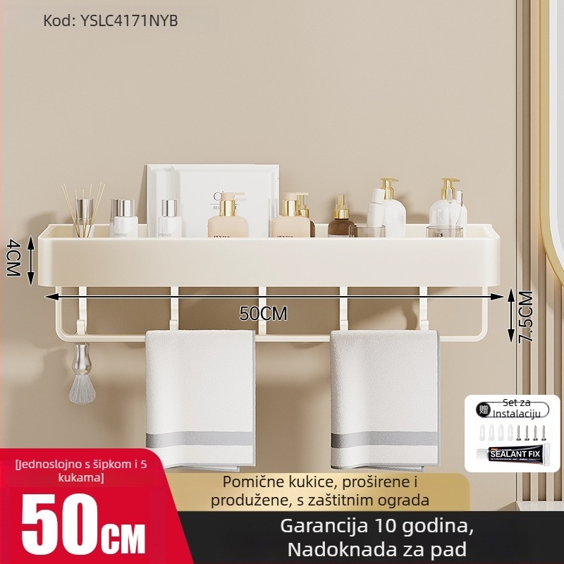 Polica za kupaonicu za skladištenje – aluminijska legura, premaz sprejem, kvadratnog oblika, nosivost 30 kg, jednolako ili dvostruko slojevita konstrukcija