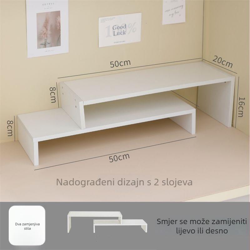 Stolni podizni nosač za prijenosno računalo s ladicom – 1 etaža, otporan na vlagu, bez bušenja; materijal: umjetna ploča; pogodan za kozmetiku, radnu površinu i skladištenje u spavaćoj sobi.