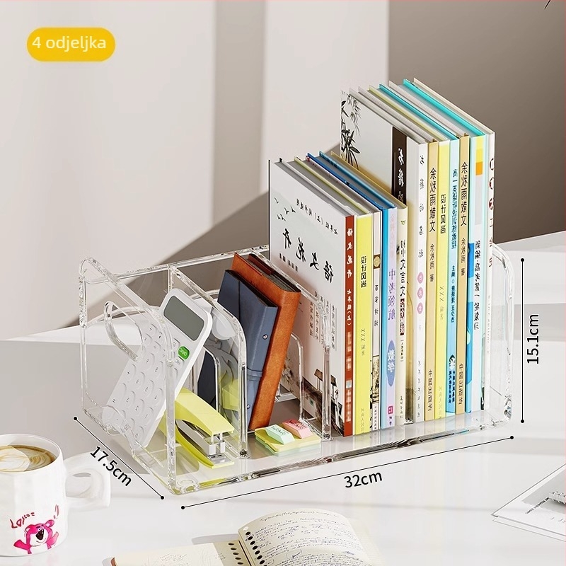 Mu Ming PET stolni držač za knjige, 4-slojni stolni regál za ured ili dom, višenamjenski, bez montaže
