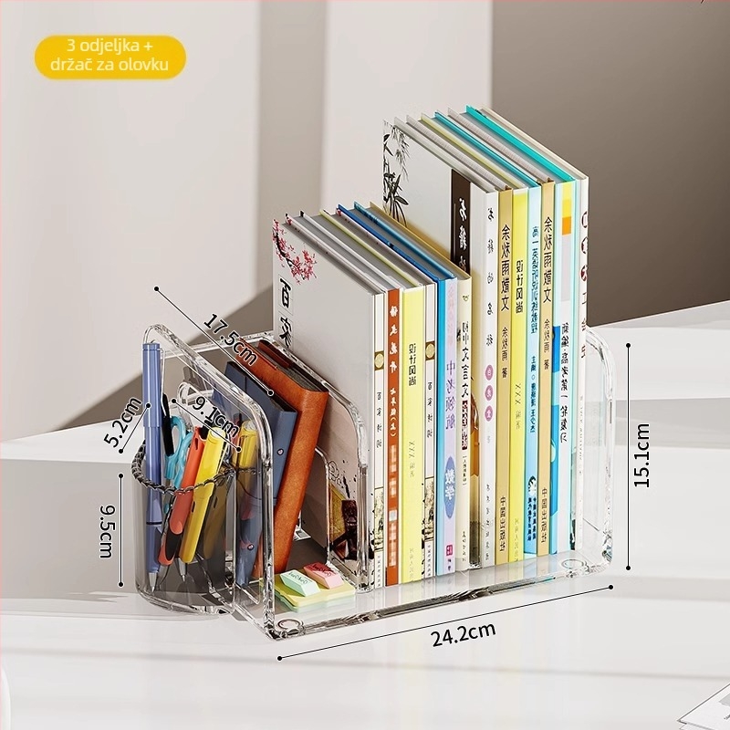 Mu Ming PET stolni držač za knjige, 4-slojni stolni regál za ured ili dom, višenamjenski, bez montaže